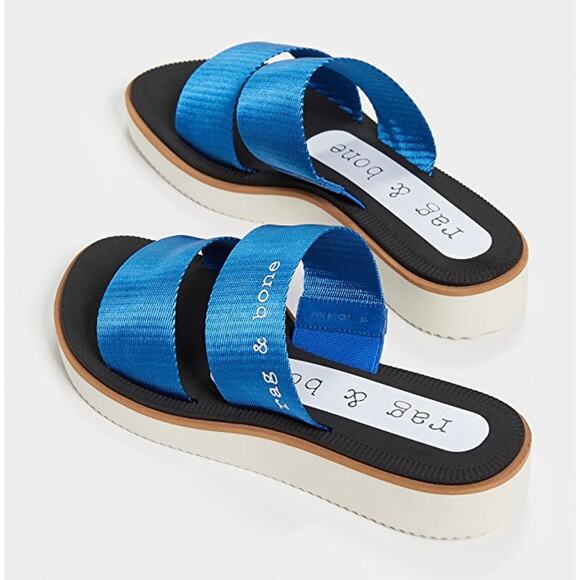 Rag & Bone Mila Slide Cobalt Blue Slip On Flat Chunky Sole Sandals - Picture 2 of 9